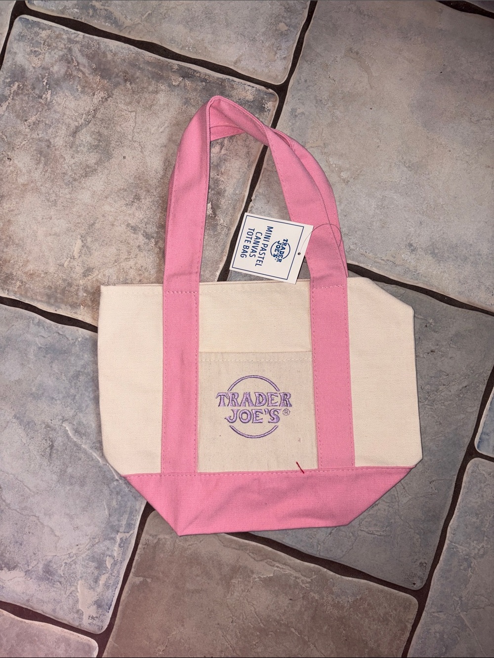 Trader Joe's Pink & Cream Canvas Shopper Tote